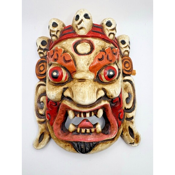 Hand Carved Mahakala Mask Wall Hanging Décor Used - Picture 1 of 13